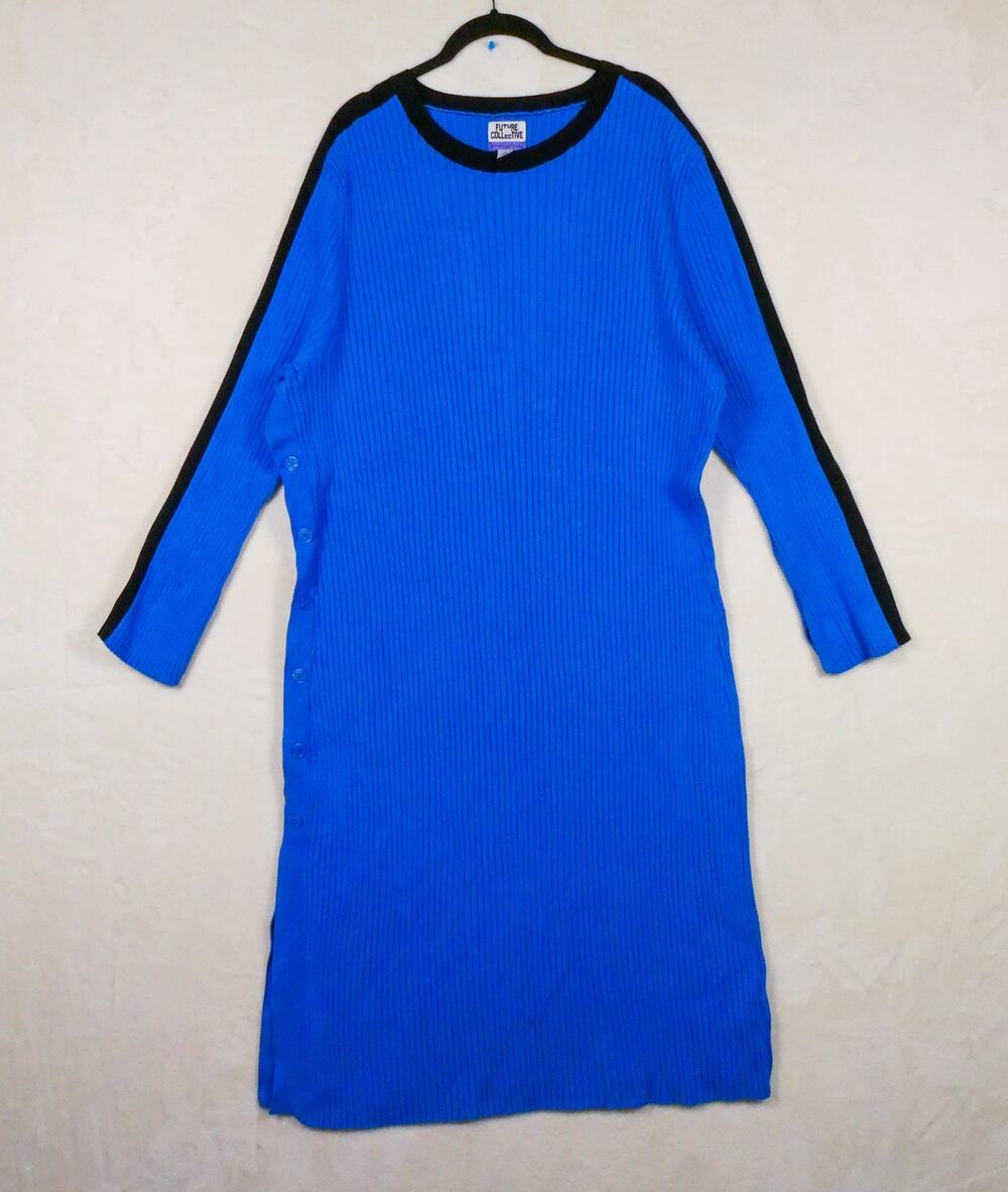 Future Collective Kahlana Barfield Blue Maxi Dress Size 3X Side Button Ribbed